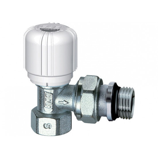 Кран радиаторный, 1/2", угловой, подача, FAR (под термоголовку, с предустановкой)