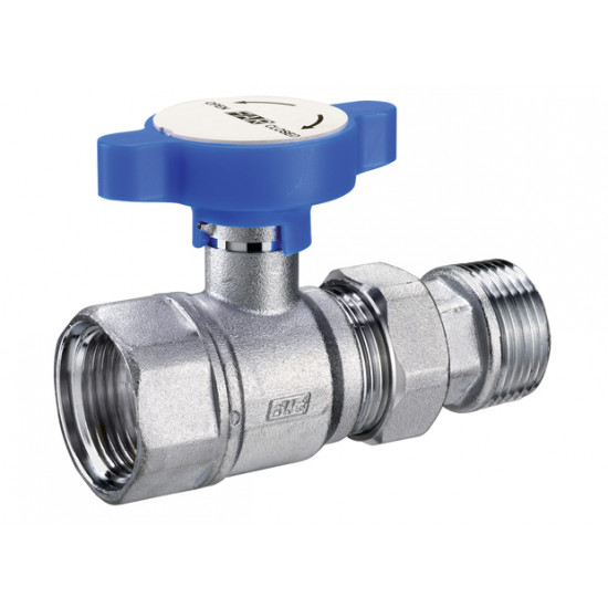 Кран шаровый с американкой, 1" вн-нар, FAR (синий, под термометр)