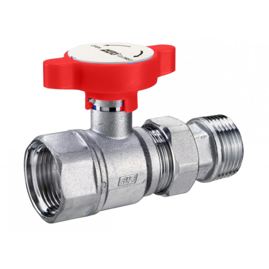 Кран шаровый с американкой, 1" вн-нар, FAR (красный, под термометр)