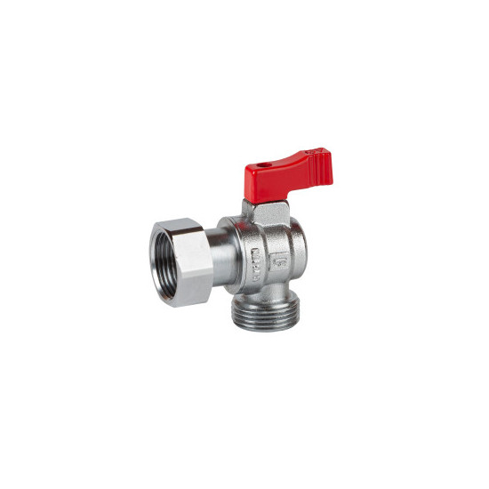 Кран шаровый угловой с накидной гайкой 1/2" вн.-нар., Genebre (красн)