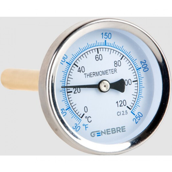 Термометр 1/2", Genebre, с задним подключением, d63mm, 0-120C°